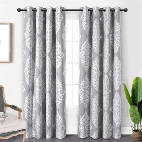 img 4 attached to DriftAway Asher Medallion European Floral Energy Saving Thermal Insulated Blackout Curtains 🌸 - 2 Panels, 52x84 inches, Gray White - Ideal for Living Room & Bedroom
