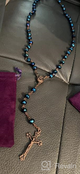 img 1 attached to Nazareth Store Vintage Religious Rosary Necklace with Deep Blue Crystal Beads, Catholic Prayer Pendant including Jerusalem's Holy Soil Medal and Cross - Holy Land Antique Rosaries Collection review by Tom Oberhue