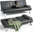 jummico futon sofa bed faux leather couch bed modern convertible folding recliner with 2 cup holders for living room (black) logo