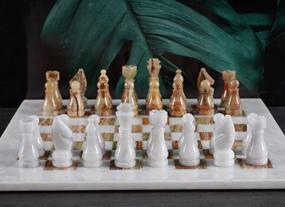 img 3 attached to White & Green Onyx 15" Staunton/Ambassador Chess Set - Handmade Marble Weighted Board Game For Adults