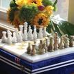 white & green onyx 15" staunton/ambassador chess set - handmade marble weighted board game for adults logo