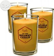 3-pack yellow unscented pure beeswax votive candles - long lasting burn time, clear glass cup, home decor & dinner parties - by hyoola logo