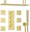brushed gold rainfall shower system with body jets and 16x32 inch large head - 3-way thermostatic control valve logo