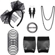 80s fancy costume accessories set for girls fishnet gloves necklace bracelets headband earrings t shirt clips for 80s party logo