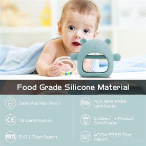 img 2 attached to 🍼 Food Grade Silicone Teething Toys for Babies 0-6 Months, Anti-Drop Baby Teething Toys, Baby Chew Toys with Massage Granules for Teething Discomfort Relief, Pacifiers for Babies (Morandi)