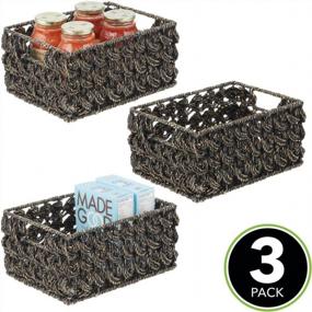 img 3 attached to MDesign Seagrass Woven Cabinet Pantry Storage Organizer Basket Bin With Handles - For Kitchen, Living Room, Bedroom, Bathroom Organization - Holds Can Food, Pasta, 3 Pack - Black Wash