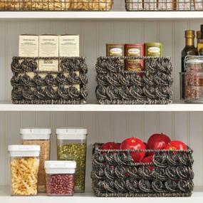 img 2 attached to MDesign Seagrass Woven Cabinet Pantry Storage Organizer Basket Bin With Handles - For Kitchen, Living Room, Bedroom, Bathroom Organization - Holds Can Food, Pasta, 3 Pack - Black Wash