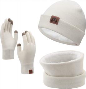 img 4 attached to Женские зимние шапки, комплект из 3 предметов: шапка-бини Mysuntown, шарф и перчатки для сенсорного экрана