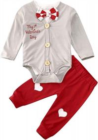 img 4 attached to Baby Boy Valentine'S Day Outfit - Long Sleeve Romper, Heart Pants, St. Patrick'S Day Clothes