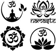 🧘 om (aum) decal 4 pack: meditation om, om symbol flower, lotus namaste, om lotus circle - black, small size ~3.5 inches логотип