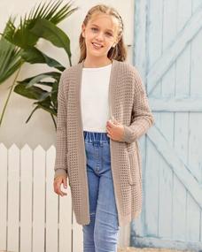 img 2 attached to SySea Girls Batwing Cardigan Sweater Coat W/ Pockets | Long Sleeve Open Front Knit