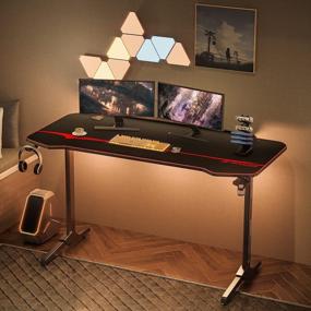 img 2 attached to JUMMICO 44 Inch Gaming Desk Racing Style Computer Desk Office PC Game Table With Free Mouse Pad T-Shaped Gamer Station With Headphone Hook, Gaming Handle Rack, Cup Holder (Black)