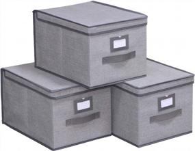 img 4 attached to Large Foldable Storage Box Containers Organizer With Lids, Leather Handles And Label Holder - 3 Pack, 11.8"X15.7"X9.8", Gray Linen-Like Fabric, Onlyeasy 7MXDLB03PLP