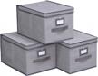 large foldable storage box containers organizer with lids, leather handles and label holder - 3 pack, 11.8"x15.7"x9.8", gray linen-like fabric, onlyeasy 7mxdlb03plp logo