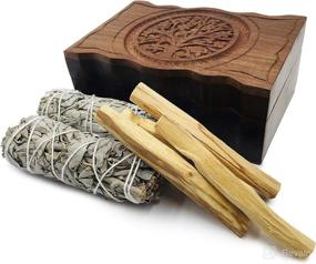 img 1 attached to 🌳 Wooden Box with Carved Tree of Life Design, Including 2 California White Sage and 4 Palo Santo Incense