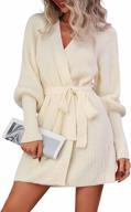 женское платье-свитер mansy с запахом и v-образным вырезом, с завязками на талии, с длинным рукавом-фонариком, однотонные мини-платья-свитеры на осень и зиму логотип