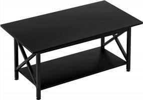 img 4 attached to GreenForest Large Coffee Table With Storage Shelf - Easy Assembly, Ideal For Living Room Décor, 43.3 X 23.6 Inches, Black Finish