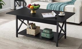 img 1 attached to GreenForest Large Coffee Table With Storage Shelf - Easy Assembly, Ideal For Living Room Décor, 43.3 X 23.6 Inches, Black Finish