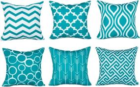 img 4 attached to 18X18 Inch Turquoise Canvas Throw Pillow Covers Set Of 6 - Top Finel Durable Decorative Square Cushion Cases For Sofa.
