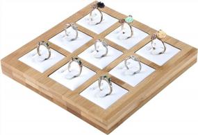 img 4 attached to Bocar Jewelry Bamboo Display Stand Showcase Ring Organizer Tray (ZZ-9J-White Leather)