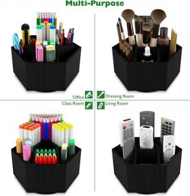 img 1 attached to Kids Bamboo Rotating Art Caddy Organizer With 7 Large Compartments, Pen Storage Holder For 325+ Pencils, Markers & Education/Craft Supplies - Black