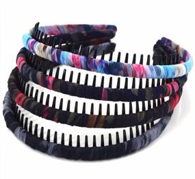 img 4 attached to 4Pcs Bohemian Style Hairband Headband Set - Silk & Resin Teeth Comb Hair Hoop For Women/Girls By Beauty Hair (4-Color)