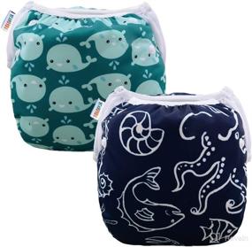 img 4 attached to 👶 ALVABABY Baby Swim Diapers 2pcs Pack Reusable Washable & Adjustable for Swimming Lessons & Baby Shower Gifts – Large Size, Baby Boy, ZSW18-21