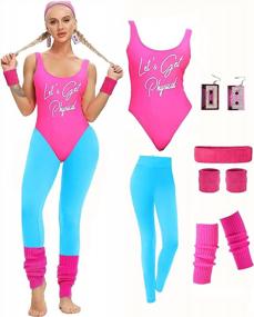 img 4 attached to 💪 Womens 80s Workout Costume with Neon Legging, Leotard, Headband, and Wristbands - Miaiulia 80s Accessories Set