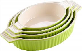 img 4 attached to MALACASA Porcelain Baking Pans Set Of 4 - Perfect For Oven, Casserole Dish & Lasagna Pan Cooking Cake Kitchen (9"/10.8"/11.9"/13.5") Series BAKE.BAKE - Green.