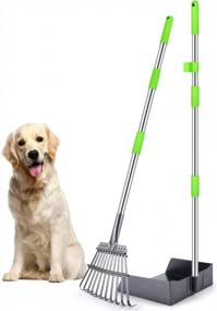 img 4 attached to TNELTUEB Extra Large Dog Pooper Scooper, Metal Pet Poop Tray & Rake Set, Adjustable Long Handle For Large Dogs - Great For Grass/Street/Gravel