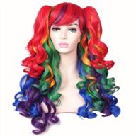 colorground long curly cosplay wig with 2 ponytails(rainbow color) logo