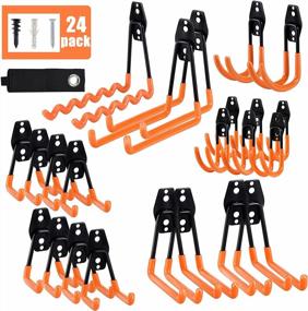 img 4 attached to AOBEN 24-Pack Heavy Duty Garage Hooks Organizer - Anti-Slip Double Wall Storage Hooks For Ladders, Power Tools, Bikes, Ropes And More With Bonus Holder Strap - Vibrant Orange