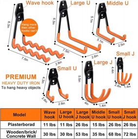 img 3 attached to AOBEN 24-Pack Heavy Duty Garage Hooks Organizer - Anti-Slip Double Wall Storage Hooks For Ladders, Power Tools, Bikes, Ropes And More With Bonus Holder Strap - Vibrant Orange