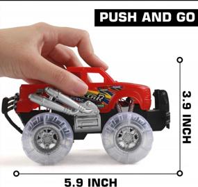 img 2 attached to Flashy LED Tire Monster Truck Toys - набор из 2 предметов, идеальный подарок на день рождения для мальчиков и девочек в возрасте от 3 лет и старше, транспортные средства Friction And Push N Go, идеально подходящие для детских вечеринок и развлечений