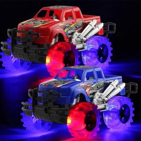 img 3 attached to Flashy LED Tire Monster Truck Toys - Set Of 2, Perfect Birthday Gift For Boys And Girls Ages 3 And Up, Friction And Push N Go Vehicles, Ideal For Kid'S Parties And Playtime Fun