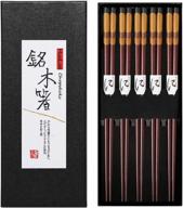 hualan's elegant 5-pair reusable natural wood chopsticks set - non-slip and classic style chop sticks - perfect gift idea for any occasion logo