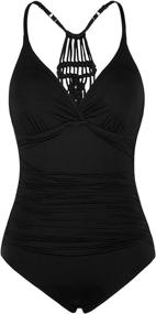 img 4 attached to Hilor Shirred Swimsuits Macrame Swimwear Women's Clothing ~ Swimsuits & Cover Ups