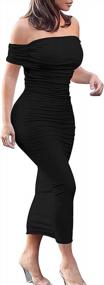 img 4 attached to Women'S Off Shoulder Ruched Bodycon Midi Dress Elegant Cocktail Party Evening Gown