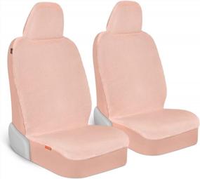 img 4 attached to Women'S Soft Pink Sheepskin Car Seat Covers (2-Pack), Faux Fur Front Automotive Interior Covers For Trucks, Vans, SUVs.