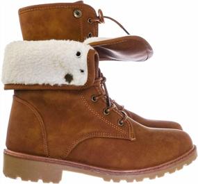 img 1 attached to Fashionable And Practical: Aquapillar'S Foldable Lace Up Boots With Faux Fur Shearling Lining And Fold Over Collar