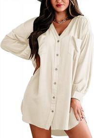img 3 attached to Women'S Long Sleeve V-Neck Button Down Tunic Dress With Pockets, Casual Loose Fit Shirt Dress By Ybenlow