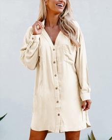 img 1 attached to Women'S Long Sleeve V-Neck Button Down Tunic Dress With Pockets, Casual Loose Fit Shirt Dress By Ybenlow