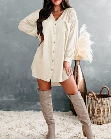 img 2 attached to Women'S Long Sleeve V-Neck Button Down Tunic Dress With Pockets, Casual Loose Fit Shirt Dress By Ybenlow