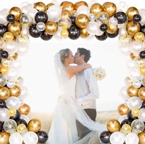 img 1 attached to Balloons Party Garland Decorations Kit - JIGUOOR 120Pcs Black And Gold Latex Balloon Wedding Birthday Decoration With Tape Strip & Dot Glue