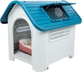 img 4 attached to 🐶 Medium Indoor Outdoor Doghouse - Weatherproof Shelter with Raised Floor for Dogs - FLUFF FRIENDS Cozy Kennel, Drainage & Temperature Control - Slanted Roof, Easy Assembly (29.5"x24"x34")