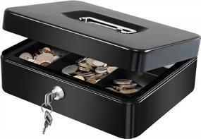 img 4 attached to KYODOLED Large Metal Cash Box With Money Tray And Lock,Money Box With Cash Tray,Cash Drawer,9.84"X 7.87"X 3.54" Black Large