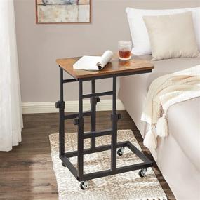 img 1 attached to BEWISHOME C-Shaped Side Table With Wheels, Adjustable Height End Table For Living Room/Bedroom/Sofa, Rustic Brown Snack Tray KTZ31Z