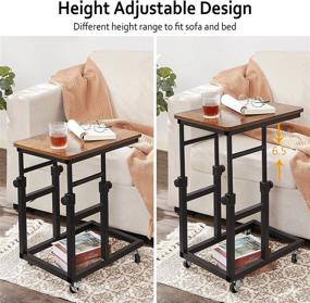 img 3 attached to BEWISHOME C-Shaped Side Table With Wheels, Adjustable Height End Table For Living Room/Bedroom/Sofa, Rustic Brown Snack Tray KTZ31Z