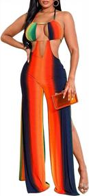 img 4 attached to Sizzling Women'S Bodycon Jumpsuit: Plunging Neckline, Printed Design, And Vivacious Clubwear Style!