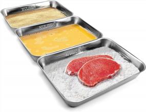 img 4 attached to Upgrade Your Kitchen With HULISEN'S Large Stainless Steel Breading Trays Set Of 3 - Perfect For Marinating Meat And Coating Delicious Fish And Breadcrumb Dishes